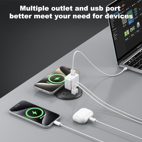 Revolutionize Your Workspace with the 3-Inch Recessed Power Grommet – Featuring 15 W Wireless Charging and 20 W USB-C Fast Charging Outlets, Plus Dual AC Power Ports and 6 ft Extension Cord for Ultimate Flexibility and Organization