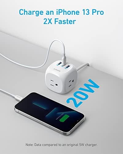 Anker 321 Power Strip: 20 W USB-C Fast Charger, 3 AC Outlets, 5 ft Extension Cord for i Phone 15 Series – Ideal Power Solution for Dorm Rooms & Home Offices with Enhanced Surge Protection and Efficient Power Delivery