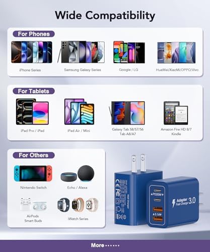 40 W USB C Multi-Device Fast Charger – 4-Port Power Adapter for i Phone & Samsung – Sleek Black Compact Travel Charger with Dual PD & QC Technology for Efficient Home and On-the-Go Charging Solutions – Perfect for Busy Professionals and Families