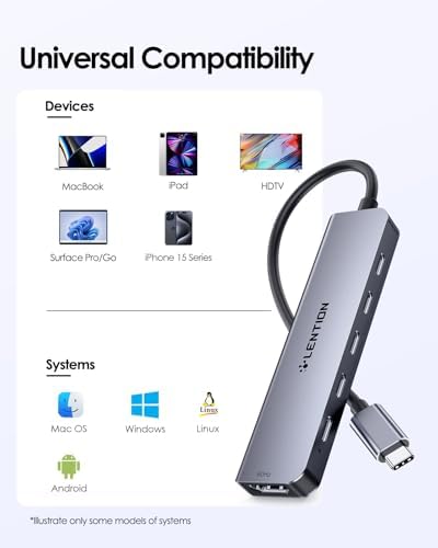 Transform Your Workflow with the LENTION 2 FT USB C Hub – 4-Port 10 Gbps Splitter with 100 W Power Delivery for Seamless Mac Book Pro, Mac Air, and i Phone 15-16 Connectivity – Elevate Performance and Style in Space Gray