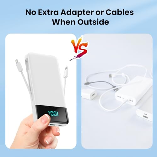 Upgrade Your Charging Experience: 13800 m Ah Portable Power Bank with Built-in Cables and Wall Plug – Fast Charging USB-C Battery Pack for i Phone 16/15/14, Samsung & Android Devices – Ultimate Travel Companion with 4 Outputs for Simultaneous Device Charging