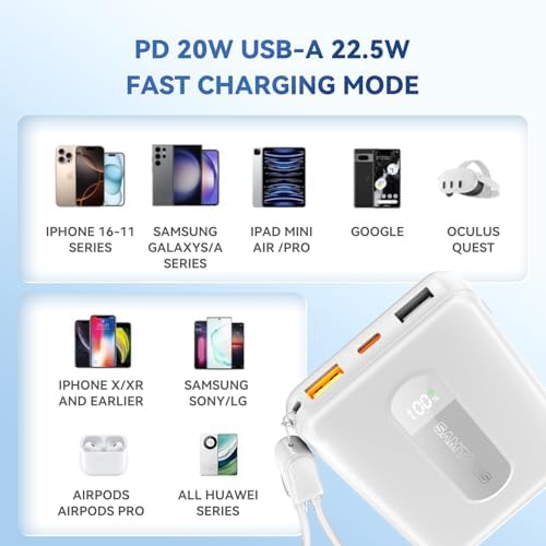 Ultimate 10,000 m Ah Portable Charger with Built-in USB-C Cable – Fast Charging Power Bank for Heated Vests, Jackets, and Outdoor Gear – Essential Battery Pack for i Phone, i Pad, and Android – Compact and Durable Design with Lanyard for On-the-Go Convenience