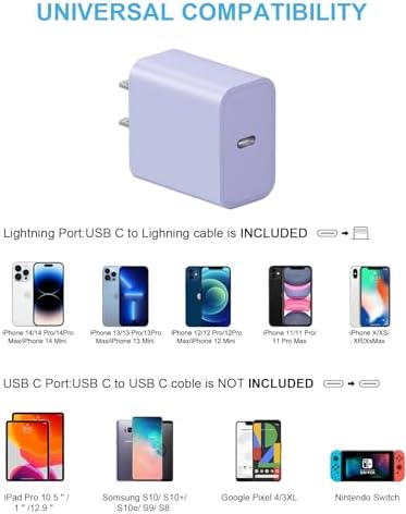 20 W PD USB-C Wall Charger with 6 FT Fast Charging Cable for i Phone 14/13/12/11/Pro/Pro Max/Mini/Xs Max/XR/X and i Pads – Rapid Power for Apple Devices with Enhanced Safety Features and Portability