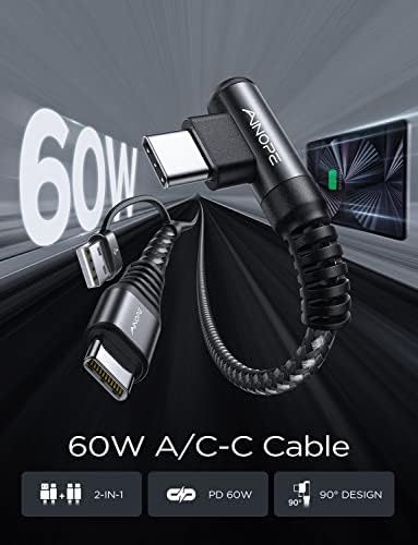 AINOPE 6.6 FT USB C Right Angle Charging Cable with USB to USB C Adapter – 60 W Fast Charging for i Phone 16, 15 Pro, i Pad & Samsung Devices – Enhanced Compatibility & Convenient Access for Gaming and Multitasking