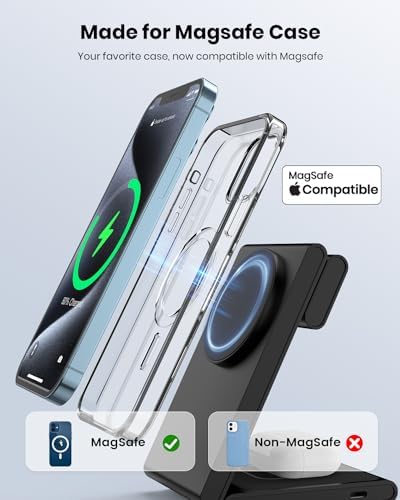 Ultimate 3-in-1 Wireless Charging Station with Mag Safe for Apple Devices – Compact Foldable Travel Charger for i Phone 16/15/14/13/12, Apple Watch Ultra/SE/10/9/8/7/6/5/4/3/2, and Air Pods 3/Pro/2/4 – Enhanced Speed and Compatibility for On-the-Go Power Solutions