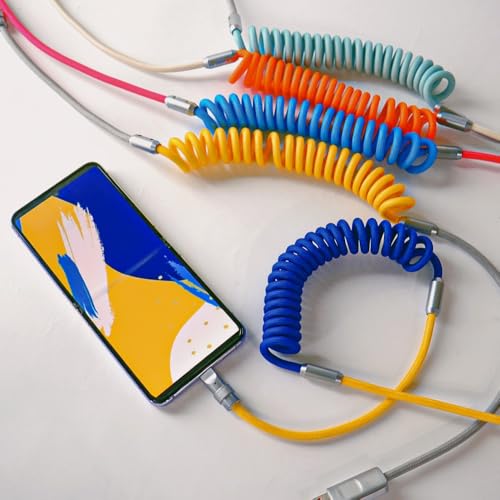 Experience Unmatched Performance with the 120 W High-Speed USB Type C Fast Charger Cable – 3 ft Stylish Spring Design in Vibrant Blue & Yellow, Perfect for Galaxy, i Phone, Note, Tablets & More – Durable, Tangle-Resistant for Ultimate Convenience and Enhanced Compatibility