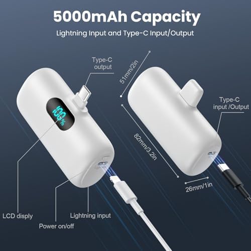Dual-Pack Mini Portable Charger 5000 m Ah Power Bank – Fast Charging with 3 A PD USB-C Output, LCD Display for Real-Time Battery Monitoring, Compatible with i Phone 16/15 Series, Android, Samsung, Moto, LG – Ultimate On-the-Go Power Solution