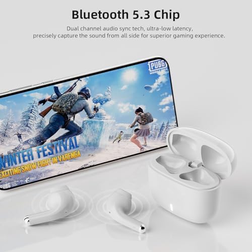 Premium Bluetooth 5.3 Wireless Earbuds for i Phone 16 & Galaxy S25 – Unmatched Noise-Canceling In-Ear Headphones with Deep Bass – Built-In Microphone for Seamless Calls – Sweatproof, Lightweight Design for Ultimate Comfort – Quick Charge Technology for Endless Audio Enjoyment