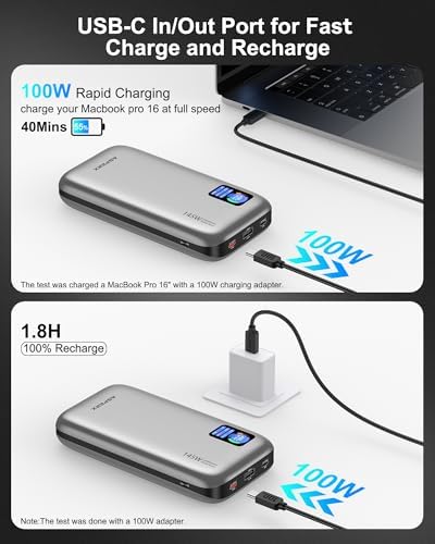Asper X 24,000 m Ah Power Bank – 145 W High-Speed Portable Charger with Smart TFT Display and PD 3.1 Fast Charging, 3 USB-C Ports for Mac Book, i Phone 16/15/14/13, Dell XPS, Galaxy S24, Steam Deck – Ultimate Power Solution for Travelers and Gamers