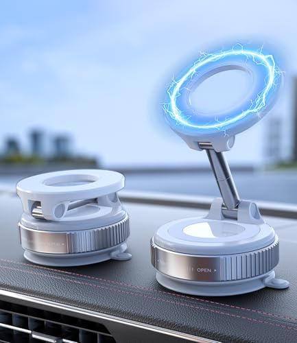 CloudValley Magnetic Car Phone Mount, [Compatible with MagSafe] 360° Adjustable Foldable Holder for Dashboard, 80LBS Suction & 2800gf Magnet, Car Accessories for iPhone 16 Pro Max 15 14, Black – Enhanced Compatibility and Speed