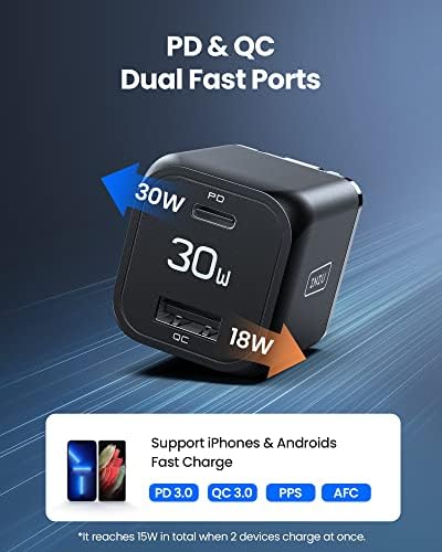 Power Your Devices Fast with the INIU 30 W USB C Dual Port Charger – Compact, Foldable Design for On-the-Go Charging of i Phone 16, Samsung S24, i Pad Pro, and More – Ultimate Efficiency with PD & QC 3.0 Compatibility
