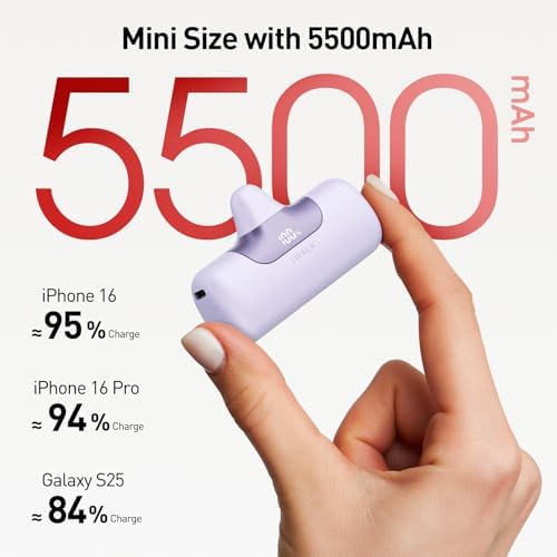 Compact Pink i WALK 5500 m Ah Power Bank – Ultra-Fast 22.5 W USB-C Charger for i Phone 16/15, Samsung Galaxy S25/S24/S23, i Pad – Lightweight Portable Battery for On-the-Go Charging and Enhanced Compatibility