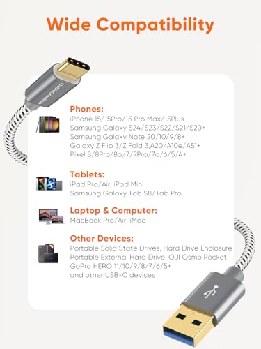 Ultimate 10 Gbps USB A to USB C Cable – 5 ft High-Speed Connector for Rapid Data Transfer & Charging, Optimized for i Phone 15/16+, Galaxy S24/S23+, Android Auto – Durable Nylon Braided Design for Effortless Travel and Daily Use