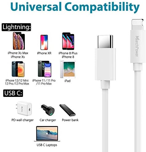 Marchpower MFi Certified USB C to Lightning Charging Cable – Premium Fast Charger for i Phone 14, 13, 12 Pro Max, Mini, 11, X, XS, XR, 8 Plus – Durable Nylon Braided Design in Elegant Gold – Available in 3, 6, 10 ft Lengths for Ultimate Convenience and Style