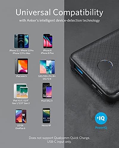 Anker Power Core 10 K Portable Charger – Ultra-Compact 10,000 m Ah Power Bank with Fast USB-C Charging and Power IQ Technology for i Phone, i Pad, and More – Lightweight Travel Essential for On-the-Go Power Solutions