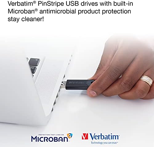 Verbatim 32 GB Pinstripe USB 3.2 Gen 1 Flash Drive – 10 Pack of Sleek Black Retractable Thumb Drives for Fast Data Transfer, Perfect for Home, Office, and Travel – Reliable Portable Storage Solution with Wide Device Compatibility