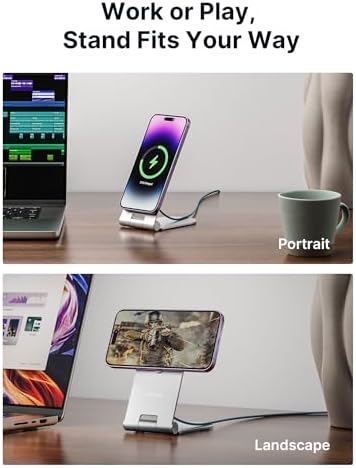 JSAUX Magnetic Wireless Charger – Sleek Silver Fast Charging Pad for i Phone 16 Series, Mag Safe-Compatible with Superior Magnetic Alignment for Efficient Power Delivery, Portable Design for Home & Travel Use, Essential i Phone Accessory for Stylish Charging Solutions