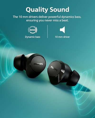 Philips TAT3519 Premium True Wireless Earbuds – Bluetooth 5.3 Noise-Canceling Headphones with Deep Bass, 24-Hour Battery, and Crystal-Clear Call Quality – Ideal for Audiophiles and Active Lifestyles with Fast Charging and IPX4 Water Resistance