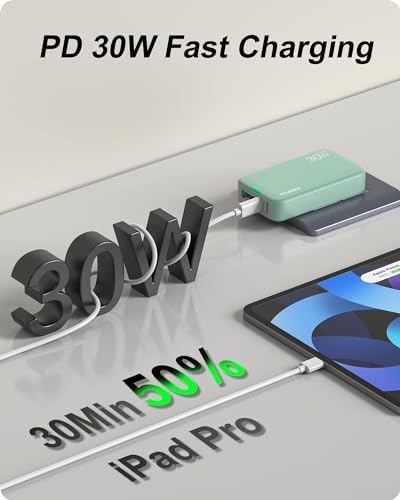 Sleek Light Blue 30 W Dual-Port USB Wall Charger – Ultra-Fast Charging for i Pad Pro, i Phone 12/14/15 & Galaxy S22 – Compact & Travel-Friendly Design with Advanced Safety Features for Effortless Connectivity