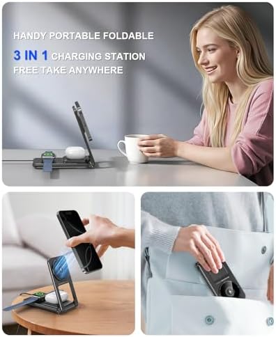 Ultimate 3-in-1 Magnetic Wireless Charging Station with Retractable Cable – Fast 15 W Charger for i Phone 16, 15, 14, 13, 12, Apple Watch & Air Pods – Portable Foldable Design with 20 W Adapter for Home, Office & Travel – Enhanced Safety Features & Cable Management Solutions