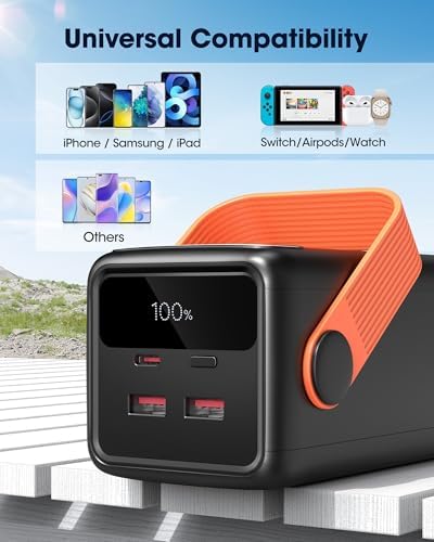 Ultra High-Capacity 70000 m Ah Power Bank – 22.5 W Fast Charging Portable Charger with LED Display & Built-In Flashlight – Ideal for Camping, Travel, and Emergency Use – Multiple Outputs for i Phone, Samsung, i Pad, and More – Stay Connected Anywhere with Long-Lasting Power Solution – Lightweight Design with Convenient Carry Strap and Real-Time Power Monitor – Comprehensive Safety Features Including Overcharge and Short Circuit Protection – Perfect for Outdoor Adventures and Unexpected Power Outages – Includes USB-C Charging Cable and 2-Year Customer Support for Peace of Mind