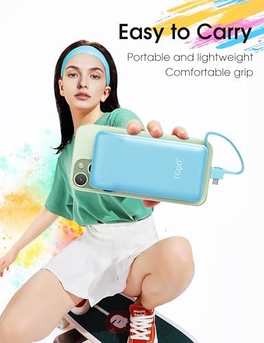 Ultra-Slim 10,000 m Ah TG90° Portable Power Bank with Built-in Lightning and USB-C Cables – Fast Charging, Lightweight Battery Backup for i Phone and Android Devices – Essential On-the-Go Charger for Busy Lifestyles