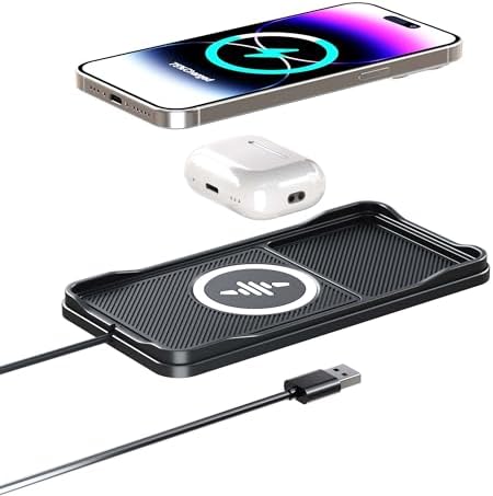 LANSEMKU 15 W Wireless Car Charger Pad – Sleek Anti-Slip Design for Seamless Charging on the Go – Compatible with i Phone 16/15/14/13/12 Pro Max & Samsung S23/S22/S20 – Fast Charging Solution with 30 cm Cable – Elevate Your Driving Experience with Enhanced Compatibility and Convenience