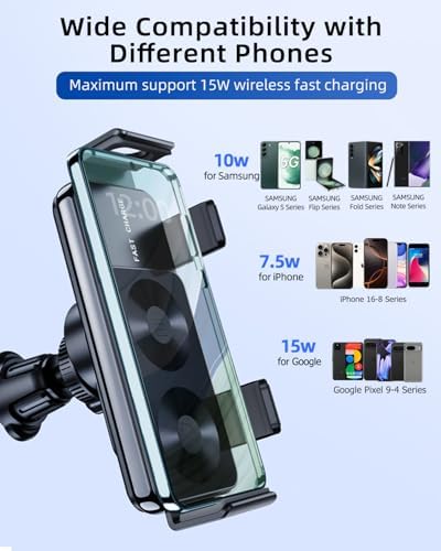 Revolutionary Wireless Car Charger for Samsung Galaxy Z Fold Series & Pixel 9 Pro – Fast Charging Dual Coils with 360° Rotatable Air Vent Mount for Ultimate Convenience and Enhanced Compatibility – Elevate Your Driving Experience with Effortless Hands-Free Power