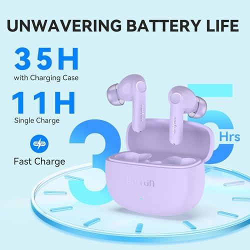 Elevate Your Sound Journey with Ear Fun Air Life Bluetooth 5.4 Wireless Earbuds – Featuring 12 mm Deep Bass Drivers, AI ENC for Superior Call Clarity, 35-Hour Battery Life, 30 Custom EQ Options, Comfortable Fit, Fast Charging, and IPX5 Water Resistance in a Striking Violet Design for Audiophiles and Everyday Users