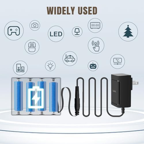 Lenink AC Power Supply Adapter for 4 AA Batteries – Reliable Continuous Power Source for LED Lights and Decorative Displays, Eco-Friendly and Durable Solution for Battery-Operated Devices – Ultimate Convenience and Sustainability in Black