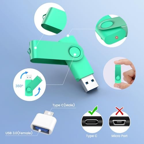 Elevate Your Data Storage with Wooolken’s 128 GB USB 3.0 Flash Drive 2-Pack – High-Speed, Versatile USB-C Adapter Included, Sleek Swivel Design, Perfect for Photos, Videos, and Presentations