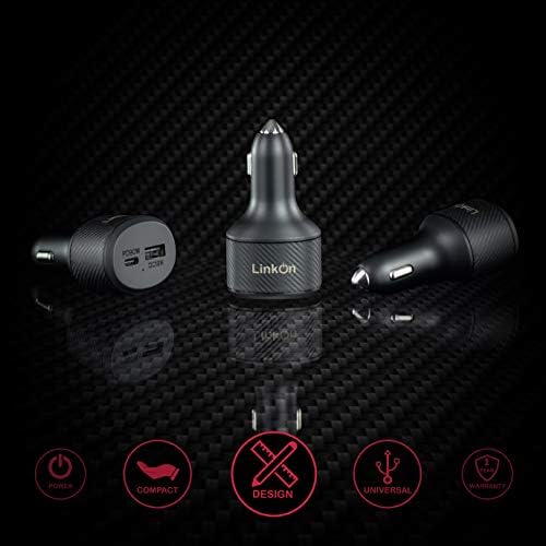 Experience Rapid Power with the Link On 84 W USB-C Car Charger: Dual-Port Fast Charging Adapter Featuring 60 W PD3.0 & 18 W QC3.0 for Mac Book, Dell XPS, Google Chromebook & More – Compact, Multi-Device Accessory with Enhanced Safety Mechanisms for Reliable Performance on the Road
