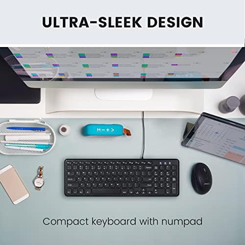 Elevate Your Typing Experience with the Perixx PERIBOARD-213 U Wired Silent USB Scissor Keyboard – Compact Design with Number Pad for Effortless Productivity, Ideal for Home and Office Use, Enhanced Compatibility, and Sleek Aesthetic – Perfect for Quiet Workspaces and Data Entry – Black US English Layout