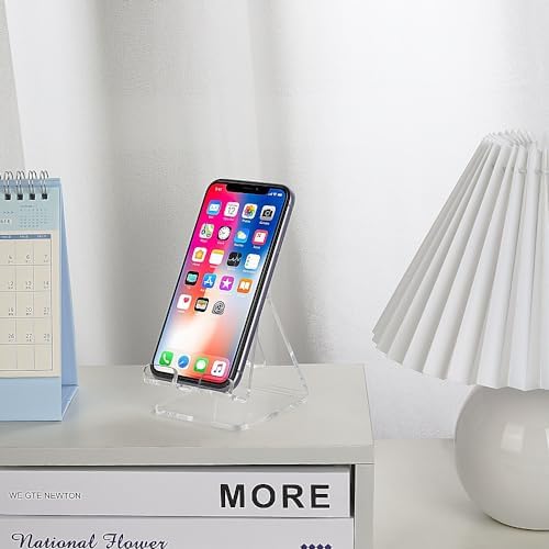 Fancial Acrylic Cell Phone Stand, Portable Phone Holder, Clear Phone Stand for Desk, Compatible with iPhone 15 14 13 12 Pro Max Mini 11 Xr Plus SE, Android Smartphone, Pad, Tablet, Desk Accessories – Enhanced Compatibility and Speed