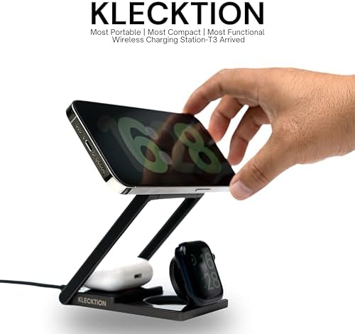 Ultimate 3 in 1 Wireless Charging Station for Apple Devices – Fast 15 W Charger for i Phone 16, 15, 14, Air Pods & Apple Watch – Adjustable Angle Travel Dock Weighing Only 8.8 oz – Perfect Gift for Tech Lovers Seeking Style and Efficiency