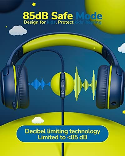 Premium Volume-Limiting Kids Wired Headphones with Microphone – Ultimate Hearing Protection at 85/94 d B – Foldable On-Ear Design for Effortless Travel – Perfect for Learning, Gaming, and Entertainment – Universal 3.5 mm Compatibility for All Devices