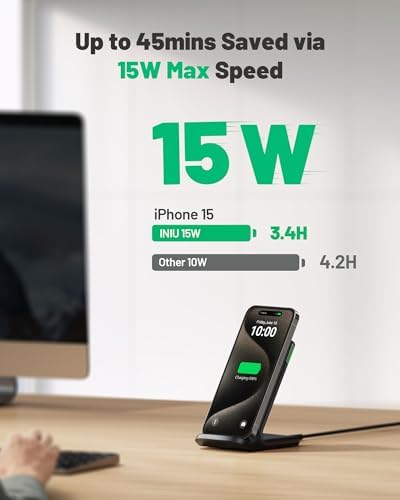 Ultimate INIU 15 W Wireless Charger – Qi-Certified Fast Charging Station with Sleep-Friendly Adaptive Light for i Phone 16/15/14/13 Pro, Samsung Galaxy S25/S24/S23, and More – Compact & Safe Power Hub for Home and Office Use