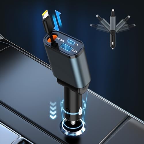2025 Ultra-Slim PD30 W Retractable Car Charger – Fast USB-C Charging for i Phone 16/15/14/13/12 & Samsung Devices – Essential Travel Accessory with Safety Features and Tangle-Free Design for On-the-Go Power