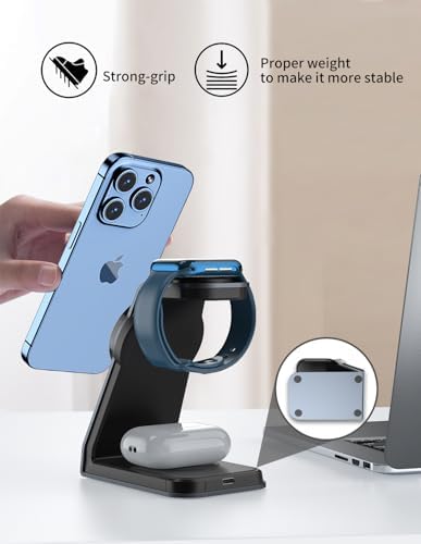Sleek Aluminum 3-in-1 Magnetic Wireless Charging Station for Apple Devices – Fast Charge i Phone 11-16 Pro Max, Apple Watch Series 2-8 & Air Pods 2/3/Pro – All-in-One Charger Stand with Adapter for Enhanced Efficiency and Modern Aesthetics