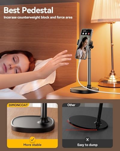 DIMONCOAT Adjustable Aluminum Alloy Cell Phone Stand – White, Universal Compatibility with 4-7 inch Devices, 180° Flip & 360° Rotation – Enhanced Compatibility and Speed