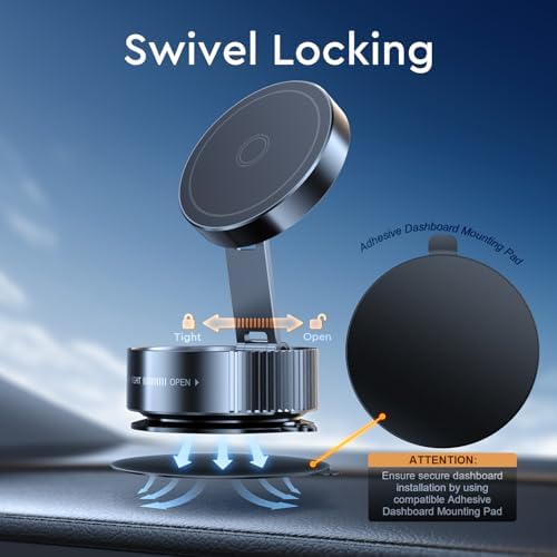 Vacuum Magnetic Phone Holder, Vacuum Magnetic Phone Stand, 360 Foldable and Retractable Double-Sided, Folding Swivel Stand, Vacuum Suction Phone Holder for Car Mirror Gym Shower, Black – Enhanced Compatibility and Speed