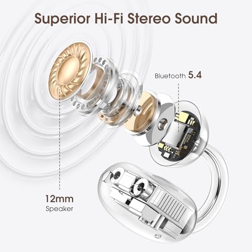 Lightweight Clip-On Bluetooth Earbuds with 50-Hour Battery Life – Waterproof Open-Ear Headphones for Sports and Workouts, Perfectly Designed for Glasses Wearers with Anti-Drop Technology and Seamless Connectivity