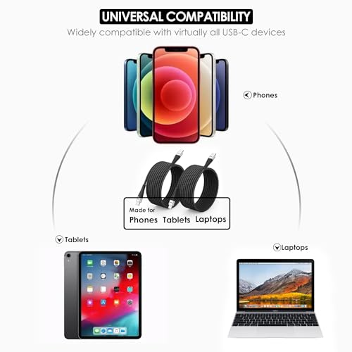 Ultra-Durable 15 ft USB C to USB C Cable – Rapid 100 W Charging & Lightning-Fast Data Transfer – Ideal for i Phone 16/15, Mac Book Pro/Air, Samsung Galaxy & More – Superior Braided Construction for Maximum Flexibility – Perfect for Home, Gaming, and Streaming Activities