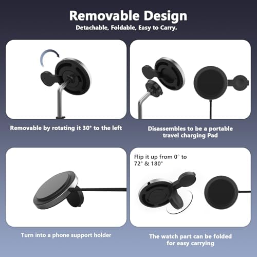 Mag Safe 2-in-1 Wireless Charging Station for i Phone and Apple Watch – Portable 15 W Fast Charger with Detachable Design, Foldable Travel Pad for i Phone 12-16 Series – Sleek Black Finish for Enhanced Compatibility and Efficient Power Boosts