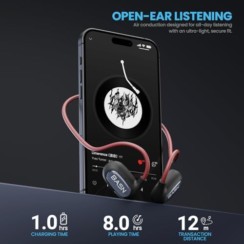 BASN Air S1 Wireless Open Ear Headphones – Advanced Bluetooth 5.3 Technology for Seamless Audio Connectivity – Dynamic 16.2 mm Speakers Delivering Premium Sound Quality – IPX5 Sweat and Water Resistant for Ultimate Durability – Lightweight Ergonomic Design with Enhanced ENC Technology for Crystal Clear Communication – Ideal for Fitness, Running, Cycling, and Outdoor Activities