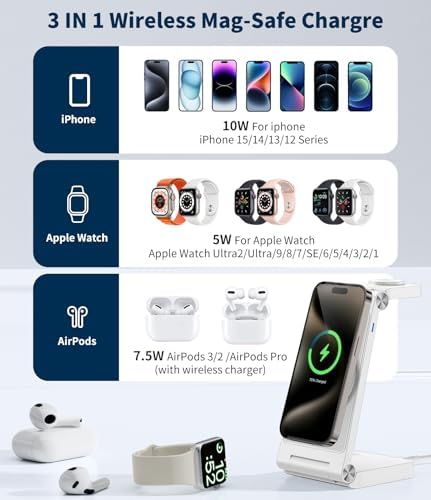 Revolutionize Your Charging Routine with the 3-in-1 Magnetic Wireless Mag-Safe Charging Station for i Phone 16, 15, 14, 13, 12 Pro Max Plus, Apple Watch, and Air Pods Pro – Fast Max Charging in a Compact, Stylish Black Design for Enhanced Efficiency and Device Organization