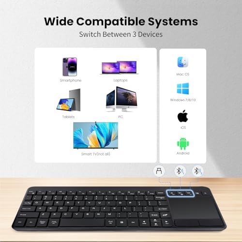 Revolutionize Your Digital Experience with the All-in-One Wireless Bluetooth Touch Pad Keyboard – Multi-Device Compatibility for TV, Windows, Android & More, Featuring a Spacious Multi-Touch Trackpad for Effortless Navigation and Ergonomic Comfort, Perfect for Home or Office Use, Rechargeable Battery for Extended Performance
