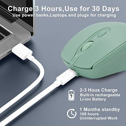 Sleek Silent Rechargeable Wireless Mouse – Ergonomic Light Green Design for Laptop, i Pad, Mac Book, Surface Pro, and More – Perfect for Travel and Everyday Use with Dual Mode Bluetooth Compatibility