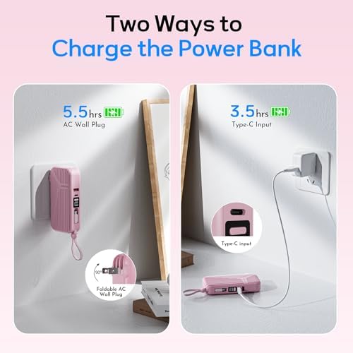 Compact 27 W Fast Charging Power Bank with Built-in Cables – 10,000 m Ah Portable Charger for i Phone & Android – Effortless Multi-Device Charging with 4 Outputs & 2 Inputs – Essential Travel Battery Pack for i Phone 16/15/14 and Newer – Durable Design for On-the-Go Energy Solutions