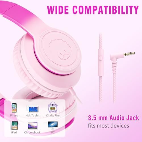 Rockpapa L22 Purple Over-Ear Headphones for Kids & Women – Lightweight, Foldable, and Durable Wired Design with Built-In Microphone for Clear Hands-Free Communication, Perfect for School, Travel, and Daily Use – High-Quality Stereo Sound and Tangle-Free Cord for Seamless Audio Enjoyment
